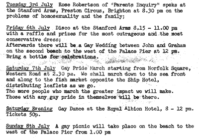 Diary of events for Pride 1973